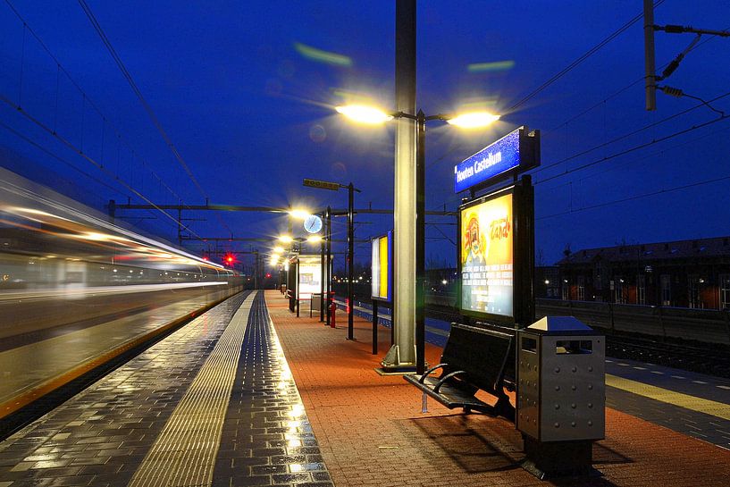 Trein uit Utrecht passeert station Houten Castellum. von Margreet van Beusichem