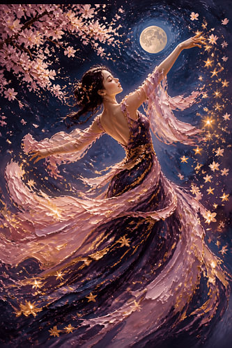 Une femme mystique dansant sous la lune