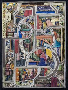 Ausschnitt im kubistischen Stil in einem alten Buch über das Mittelalter von Oscarving