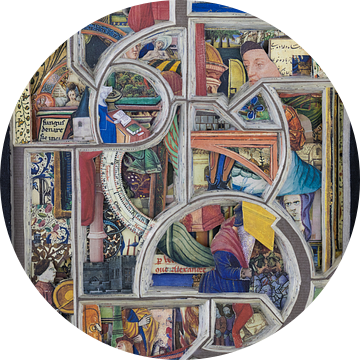 Collage in kleur - abstract en kleurrijke afbeeldingen uit middeleeuws boek van Oscarving