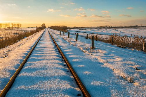 Rail tracks in the snow by Ruud Morijn