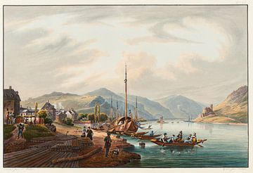 Uitzicht op de stad Bingen richting het Bingerloch en de Muizentoren, Johann Ludwig Bleuler
