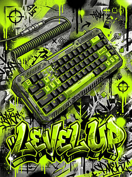 Level Up Mechanical Keyboard Urban Graffiti Lime Green Gamer Graphic Design
