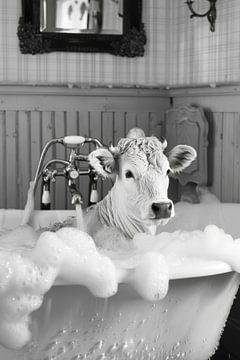 Vache décontractée dans la baignoire - Un tableau de salle de bain original pour vos toilettes sur Felix Brönnimann