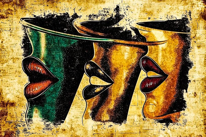 Abstrakte Gesichter mit Goldtönen von Imperial Art House