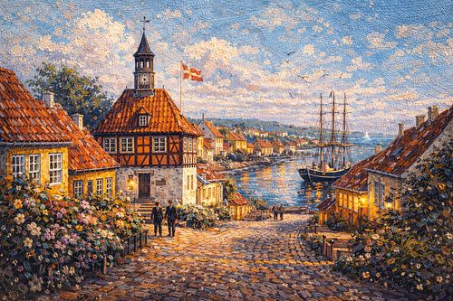 Ebeltoft in Denemarken, een impressionistisch schilderij.