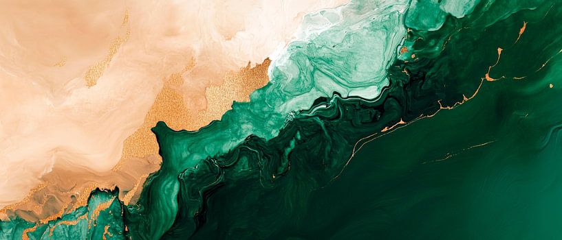 Abstrakte Farbmelange in Grün und Beige von Poster Art Shop