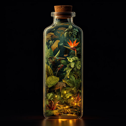 Tropisch jungle amazon bos in glazen fles