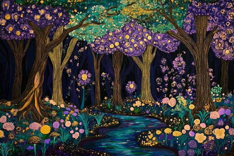 Colourful fairytale forest with river by Poster Art Shop