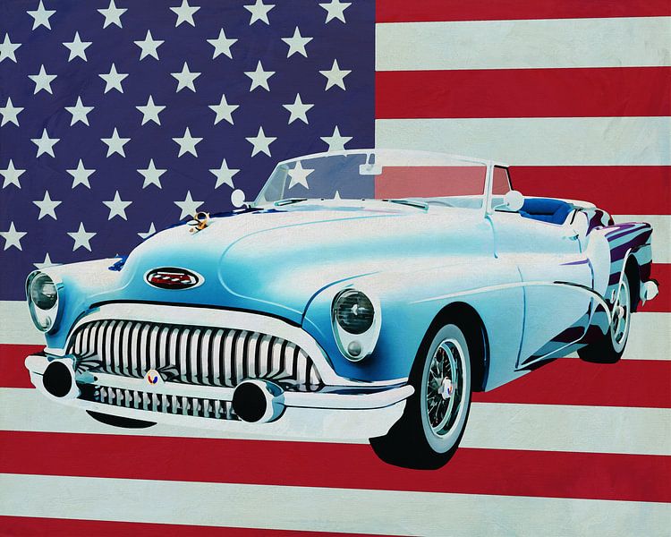 Buick Skylark Convertible 1956 with flag of the U.S.A. by Jan Keteleer (JanKé): A Journey Beyond the Canvas