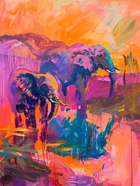 Living elephants in a blaze of colour by Poster Art Shop