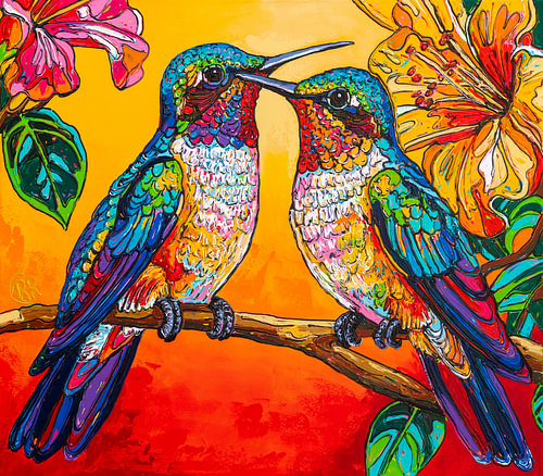 Kolibries in Kleurrijke Verbondenheid van Happy Paintings / Renata Rolefes Art