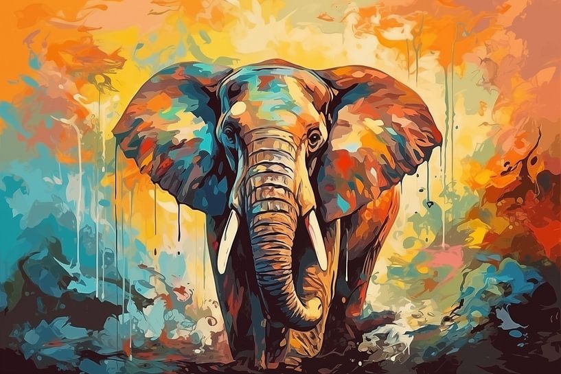 Fond artistique abstrait avec un éléphant, en design peinture à l'huile par Animaflora PicsStock