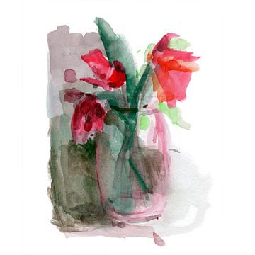 Rode tulpen in glazen pot van Atelier BIS