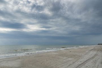 USA, Florida, Endless rough empty white sand beach with cloudy sky near tampa by adventure-photos