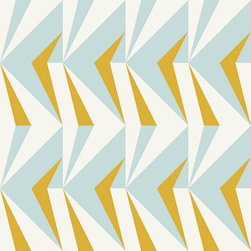 Retro geometrie met driehoeken in Bauhaus-stijl in geel, blauw, wit van Dina Dankers