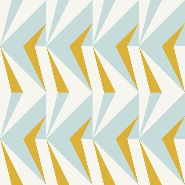 Retro geometry  with triangles in Bauhaus style in yellow, blue, white by Dina Dankers