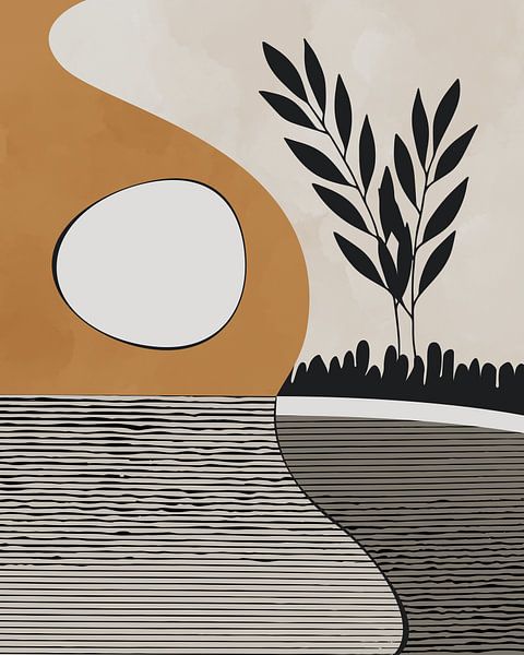 Boom in de ochtend 3 minimalistisch landschap van Tanja Udelhofen