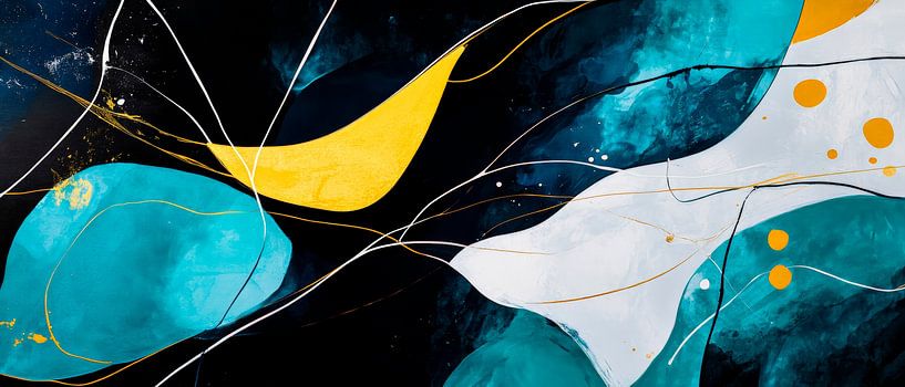 Farbspiel aus Blau und Gold – Abstrakt von Poster Art Shop