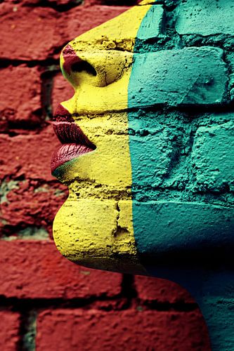 Kleurrijk abstract gezicht op muur