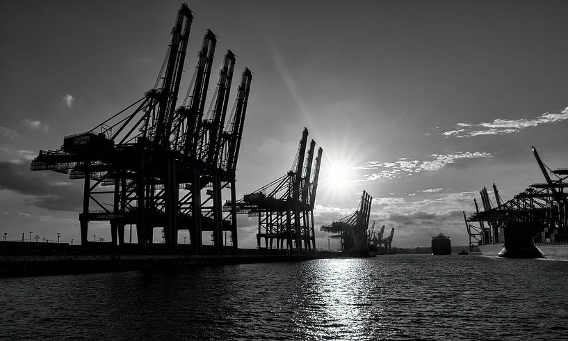 Hamburg - Sunset in the harbour black and white by Das-Hamburg-Foto