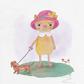 Promenade dominicale avec un teckel - Illustration animalière sur Anita Gewald
