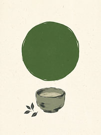 Serene Matcha Ritual Framed By Earthy Green Circle And Leaves by my pixel art