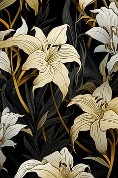 Art Nouveau Lilies on Black by Whale & Sons