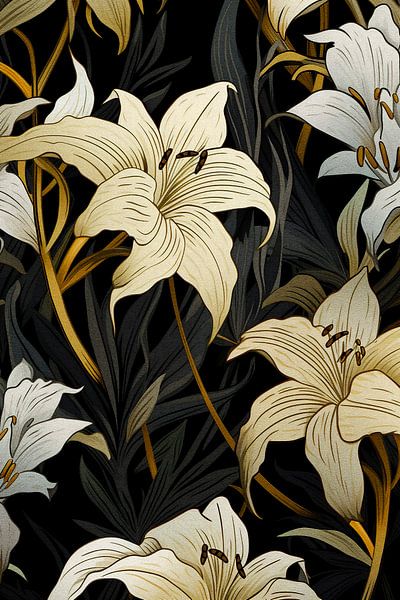 Art Nouveau Lilien auf Schwarz von Whale & Sons
