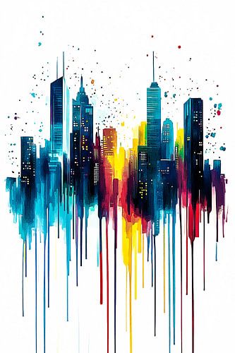 Kleurrijke skyline in abstracte verf