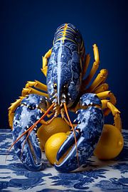 Lobster Luxe: Delft Blue Lobster with Lemons by Marianne Ottemann - OTTI