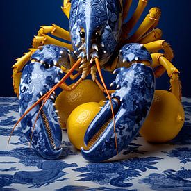 Lobster Luxe: Delft Blue Lobster with Lemons by Marianne Ottemann - OTTI