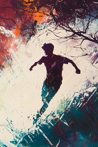 Rennende silhouet door kleurenlandschap