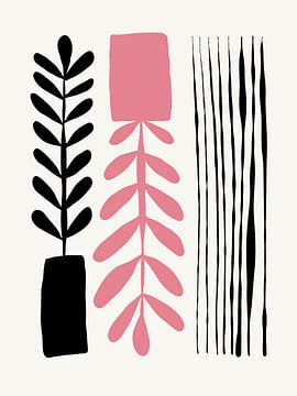 Botanisch moderne abstracte vormen in roze en zwart van Studio Allee
