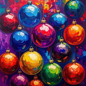 Weihnachtskugeln im Schweben – Pastose Festlichkeit zwischen Licht, Farbe und poetischem Raum (3 von 3) von AidasignArt