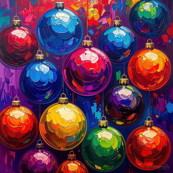 Floating Christmas baubles - pastose festivity between light, colour and poetic space (3 of 3) by AidasignArt