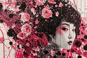 Japanisches malerisches Porträt mit Rose