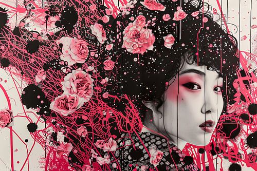 Japans schilderachtig portret met roos