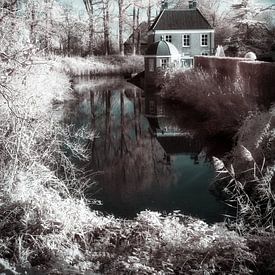 Surrealistisch historisch Nederlands landhuis met theehuis in infrarood. van Hidden Light Gallery
