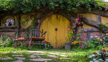 Hobbit-huisje in Hobbiton Shire, Nieuw-Zeeland van Troy Wegman