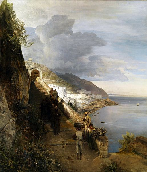 Oswald Achenbach.The Amalfi coast by 1000 Schilderijen
