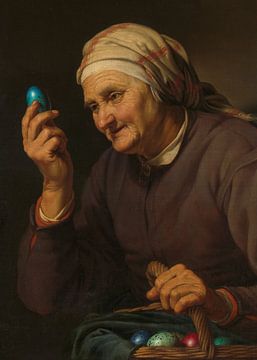 Old Woman Selling Easter Eggs van Marja van den Hurk