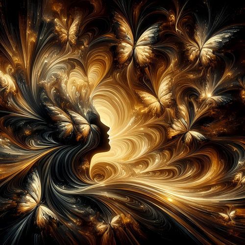 Elegant silhouet: vlinders in een goudzwarte droom