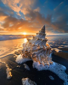 Glinsterende schelp in het zand van fernlichtsicht