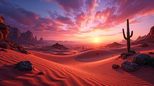 Fantasy Wall Art: SOLARIX – A desert landscape with cacti at sunset