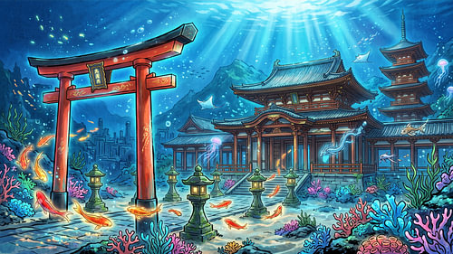 Underwater Japanese Temple Beneath the Enchanted Ocean