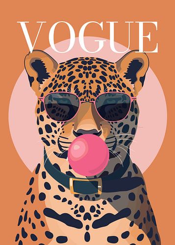 cheeetah Stylish wearing sunglasses blowing pink bubble gum vogue poster