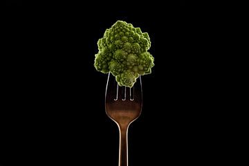 fork with cabbage on black background