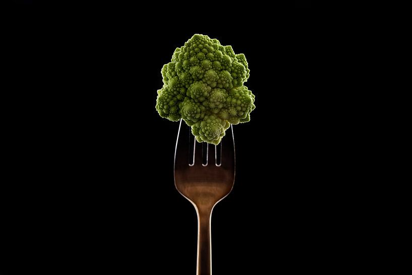 fork with cabbage on black background by Olha Rohulya