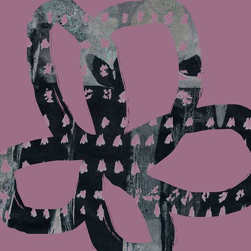 Bloem in Boho stijl. 70s retro abstract botanisch in paars en zwart.